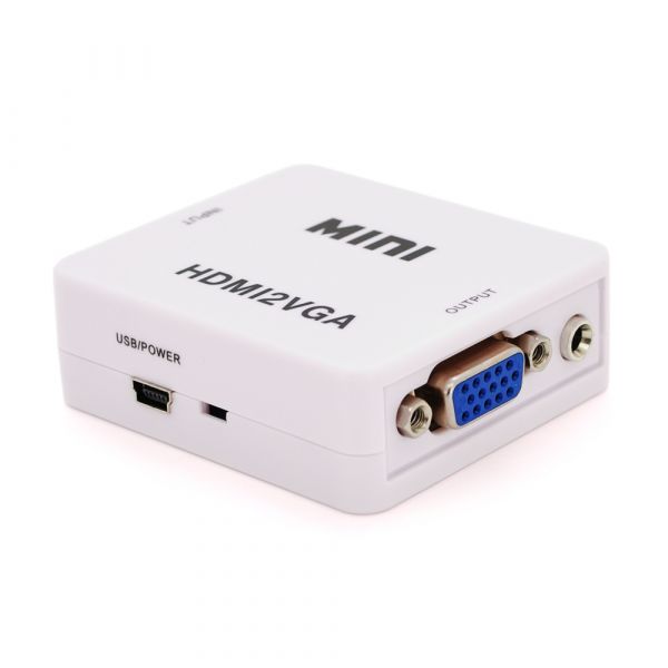 
					Конвертер Mini, HDMI to VGA, ВХІД HDMI (мама) на ВИХІД VGA (мама), 720P / 1080P, White, BOX