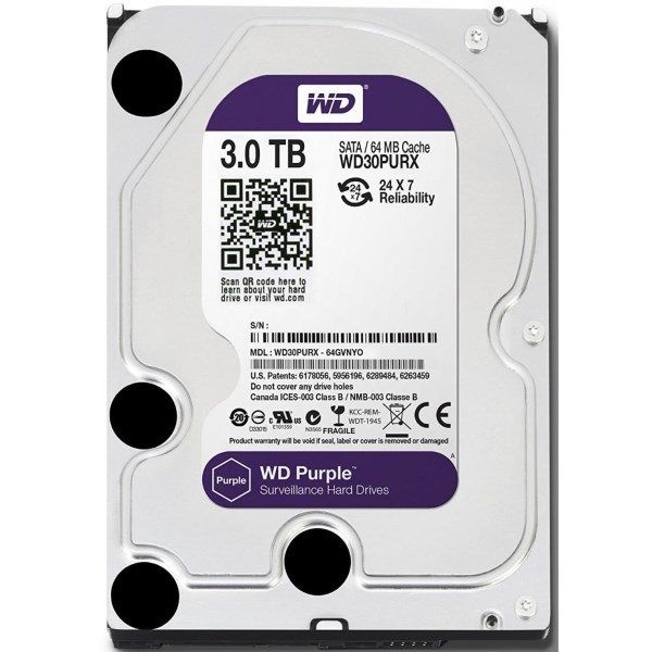 Жорсткий диск 3.5"  3TB Western Digital Purple Surveillance   SATA 3, 64MB, 5400RPM  (WD30PURZ)