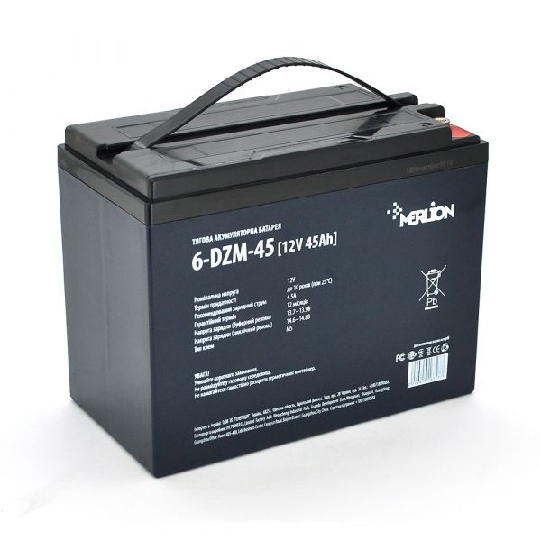 
					Тягова акумуляторна батарея  AGM MERLION 6-DZM-45, 12V 45Ah M5  (222*1211*175)