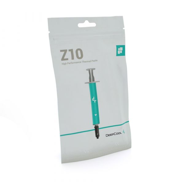 
					Паста термопровідна DeepCool Z10 5g, шприц, Blue-Gray, >6.5 W/m-K, <0,08C-in²/W, -50°≈220°, В'язкість -85K cPs, + лопатка + серветки, блістер