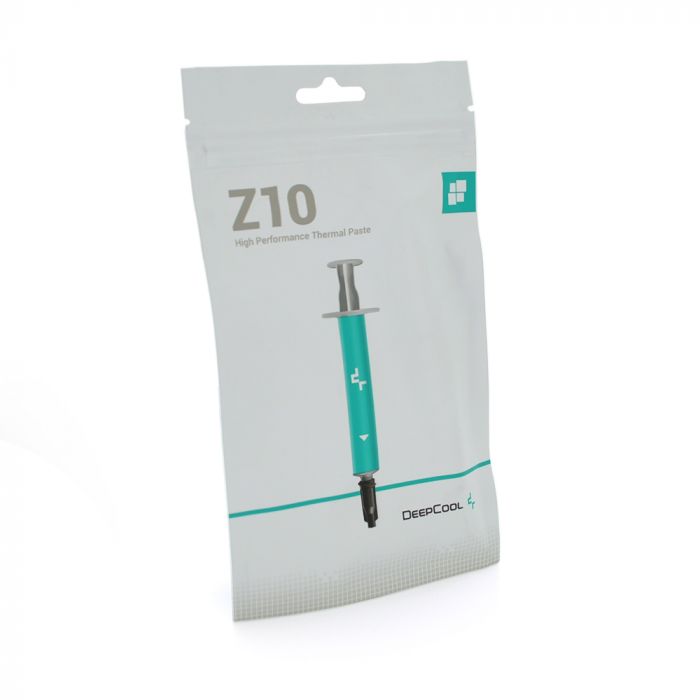 
					Паста термопровідна DeepCool Z10 5g, шприц, Blue-Gray, >6.5 W/m-K, <0,08C-in²/W, -50°≈220°, В'язкість -85K cPs, + лопатка + серветки, блістер
