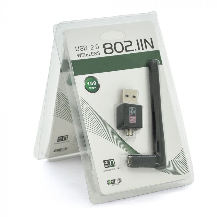 
					Бездротовий мережевий адаптер з антеною 2DBI Wi-Fi-USB Merlion LV-UW02RK-2DB, 802.11bgn, 150MB, 2.4 GHz, WIN7 / XP / Vista / 2K / MAC / LINUX, Blister Q200