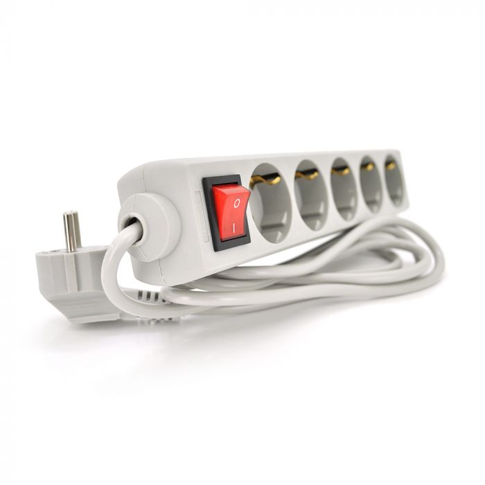 
					Мережевий подовжувач RITAR G518CU, 220В 10А,  5 розеток, 1,8 м, переріз 3х0,75мм CU, сірий Q50