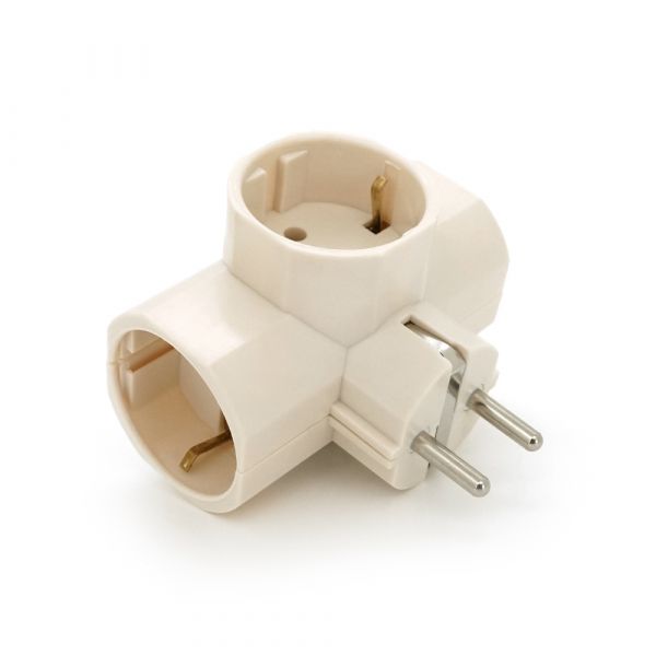 
					Розетка трійник з заземленням Т- подібний, White, Q12