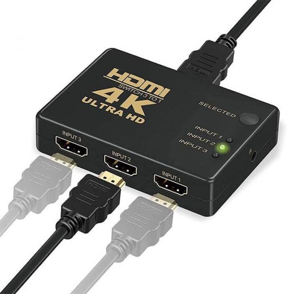 
					Пасивний HDMI свіч з пультом дистанційного керування IR, 1080р, 1,4 версія, 1 => 3 порту, Blister
