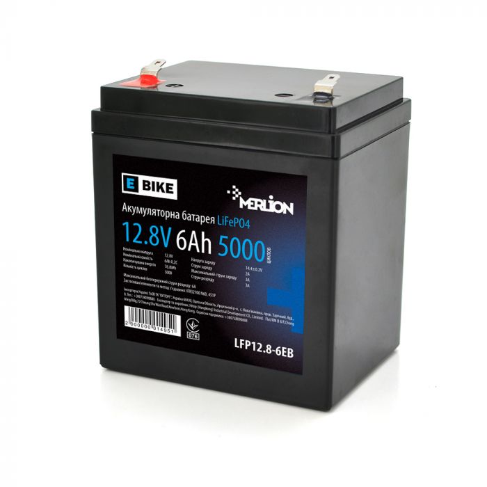 
					Літій-залізо-фосфатний акумулятор Merlion LiFePO4 12.8V 6AH (151x65x95) for UPS, 3000 циклов