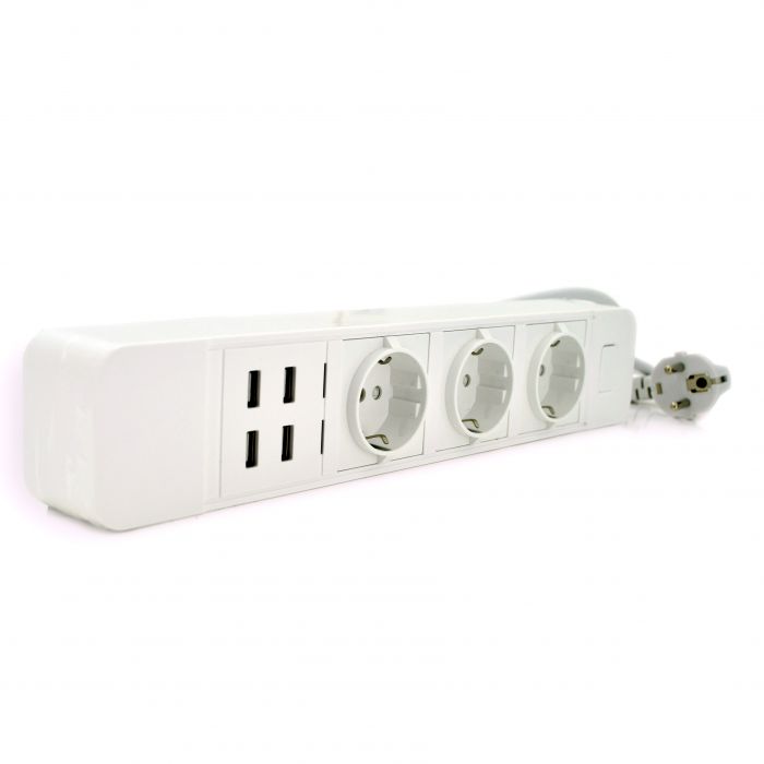 
					Мережевий фільтр з керуванням через WiFi, 3 Розетки + 4 USB, 2 м, перетин 3х0,75мм, Black / White, Box
