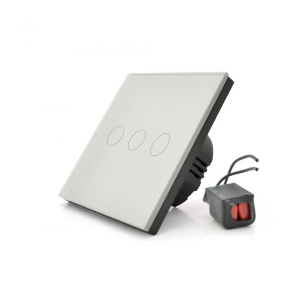 
					Сенсорний вимикач без заземлення + WiFi керування, трьохканальний, білий, 86х86х35мм