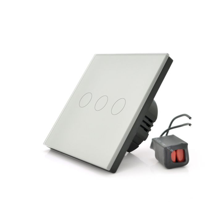 
					Сенсорний вимикач без заземлення + WiFi керування, трьохканальний, білий, 86х86х35мм