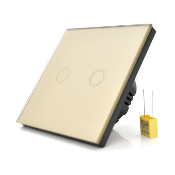 
					Сенсорний вимикач AOYAN, двоканальний, Gold, 86х86х35мм