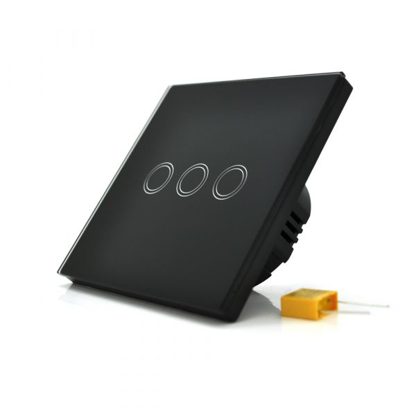 
					Сенсорний вимикач AOYAN, трьохканальний, Black, 86х86х35мм