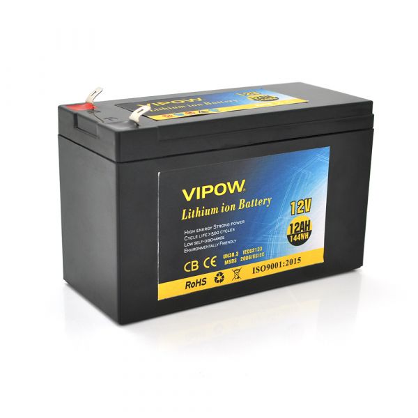 
					Акумуляторна батарея літієва Vipow 12 V 12Ah з елементами Li-ion 18650 з вбудованою ВМS платою, (3S6P) (151х65х94(100))мм, Q20