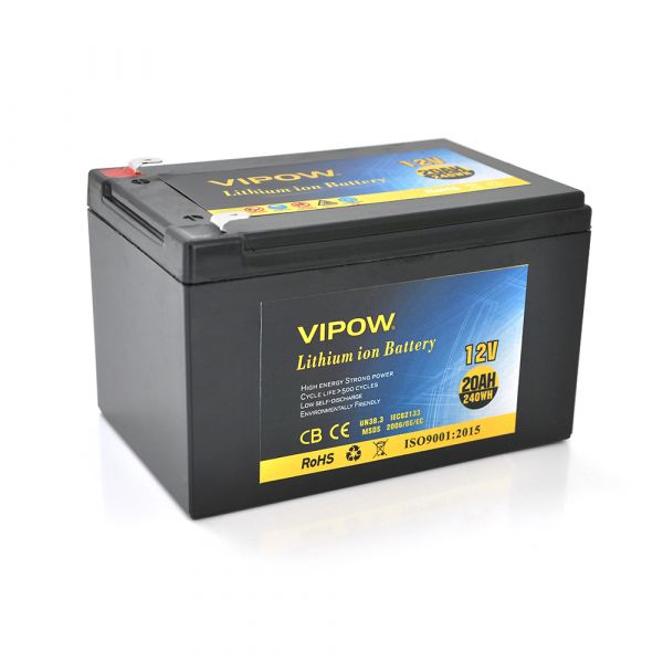 
					Акумуляторна батарея літієва Vipow 12 V 20Ah з елементами Li-ion 18650 з вбудованою ВМS платою, (3S10P) (151х98х95(101))мм