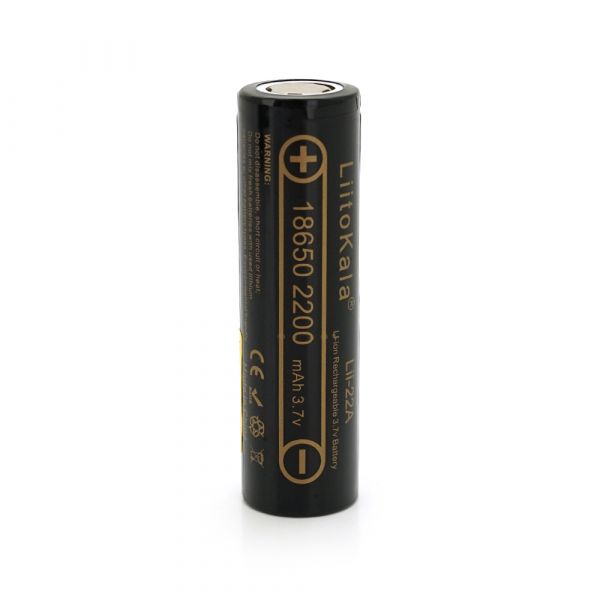 
					Акумулятор 18650 Li-Ion LiitoKala Lii-22A, 2200mah （2100-2300mah）, 3.7V (2.75-4.2V), Black, PVC BOX Q2,  цена за 1 шт