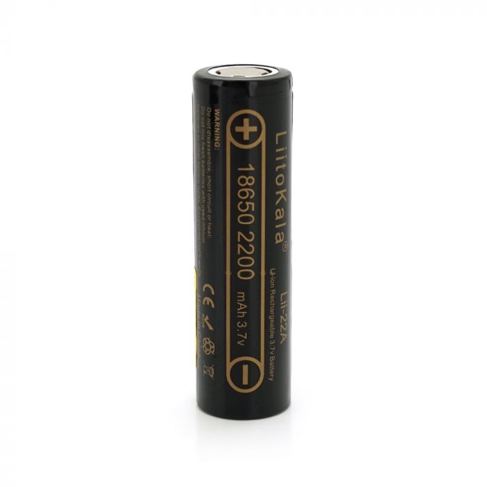 
					Акумулятор 18650 Li-Ion LiitoKala Lii-22A, 2200mah （2100-2300mah）, 3.7V (2.75-4.2V), Black, PVC BOX Q2,  цена за 1 шт