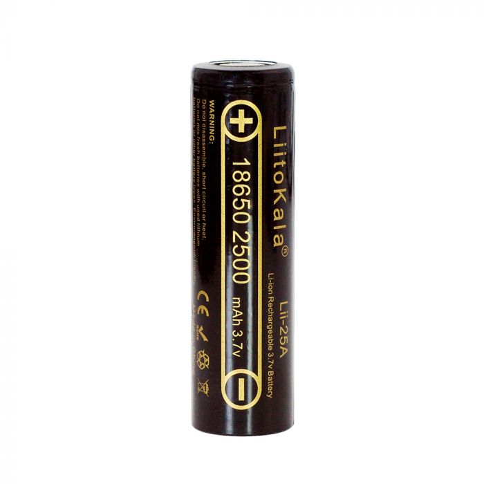
					Акумулятор 18650 Li-Ion LiitoKala Lii-25A, 2500mah (2450-2650mah), 3.7V (2.75-4.2V), Black, PVC BOX Q2,  цiна за 1 шт