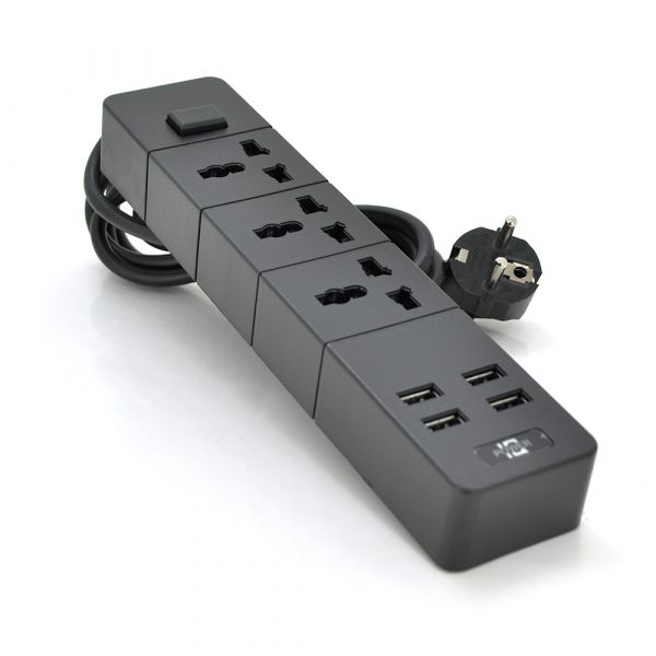 
					Мережевий фільтр ТВ-Т08, 3 розетки + 4 USB, 2 м, перетин 3х0,75мм, 2500W, Black, Box