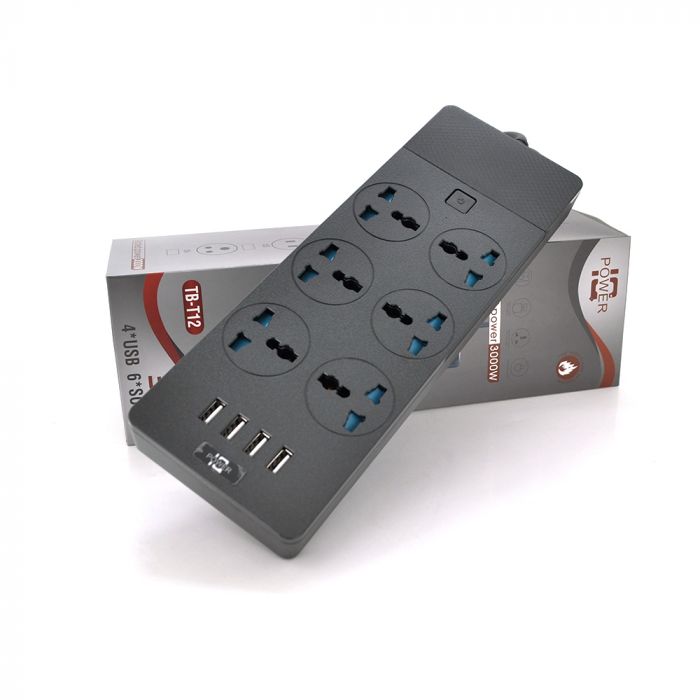 
					Мережевий фільтр ТВ-Т12, 6 розеток + 4 USB, 2 м, перетин 3х0,75мм, 3000W, Black, Box