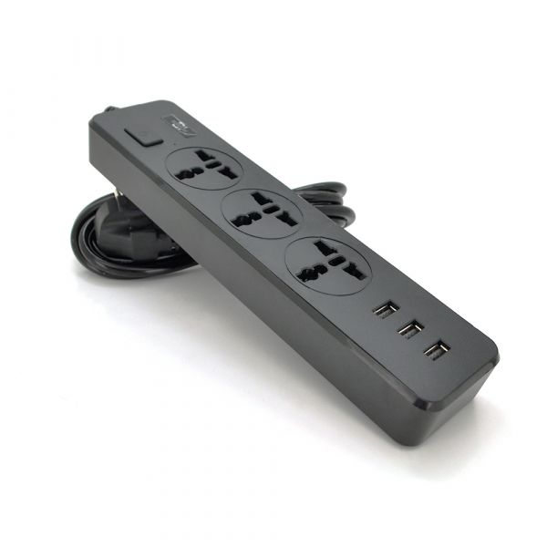 
					Мережевий фільтр ТВ-Т13, 3 розетки + 3 USB, 2 м, перетин 3х0,75мм, 2500W, Black, Box