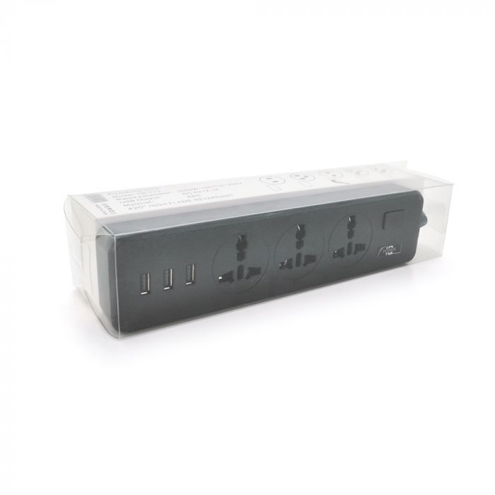 
					Мережевий фільтр ТВ-Т13, 3 розетки + 3 USB, 2 м, перетин 3х0,75мм, 2500W, Black, Box