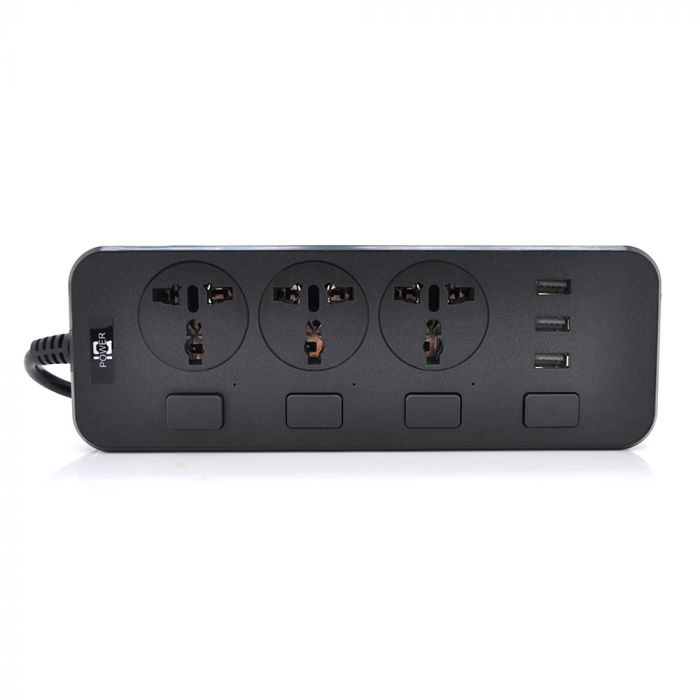 
					Мережевий фільтр ТВ-Т14, 3 розетки + 3 USB, з перемикачем на кожну розетку, 2 м, перетин 3х0,75мм, 2500W, Black, Box