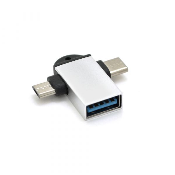 
					Перехідник VEGGIEG TC-114 USB3.0(AF) OTG => microUSB(M) + Type-C(M), Silver, Пакет