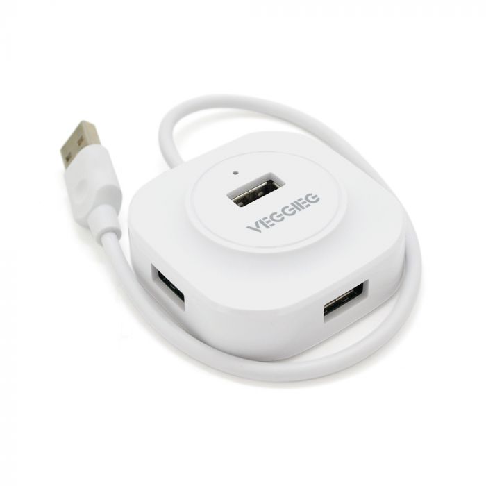 
					Хаб VEGGIEG V-U2407 USB 2.0 4 порта, 480Mbts, живлення від USB, White, 0,3m, Box