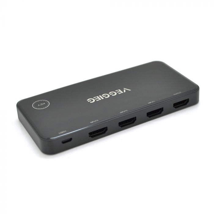 
					HDMI свіч VEGGIEG V-HD04 4k x 2k, 3 x 1 портів, з USB-кабелем і пультом дистанційного керування, Black, Blister