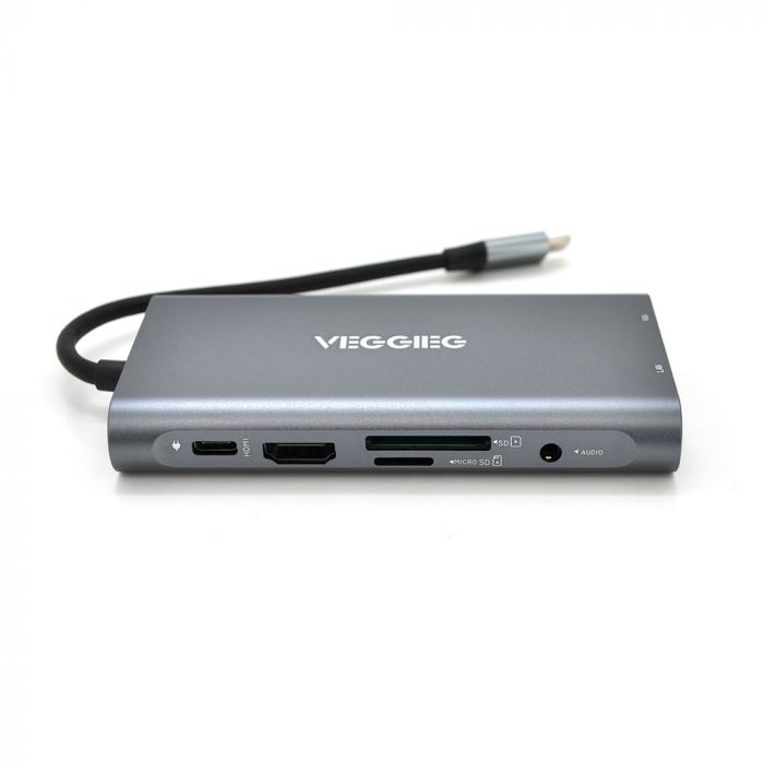 
					Хаб-конвертор VEGGIEG TC10-U Type-C (тато) на Type-C (мама) + USB3.0 * 3 (мама) + HDMI (мама) + VGA (мама) + SD / TF + RJ45, 10 см, Silver, Box