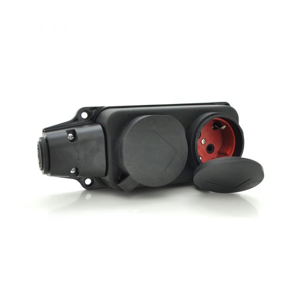 
					Колодка PiPo PP / SP-3132/2/44/16B, 16А, 220-240В, IP44, з заглушкою, із заземленням 2 гнізда, каучук, чорний, Q25