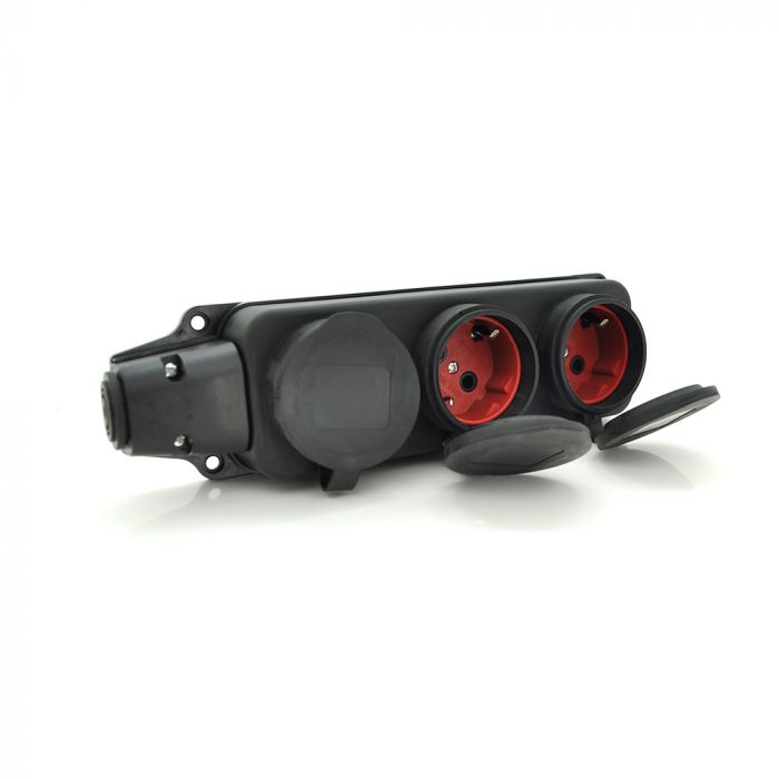 
					Колодка PiPo PP/SP-3133/3/44/16B, 16А, 220-240В, IP44, з заглушкою, із заземленням 3 гнізда, каучук, чорний, Q25