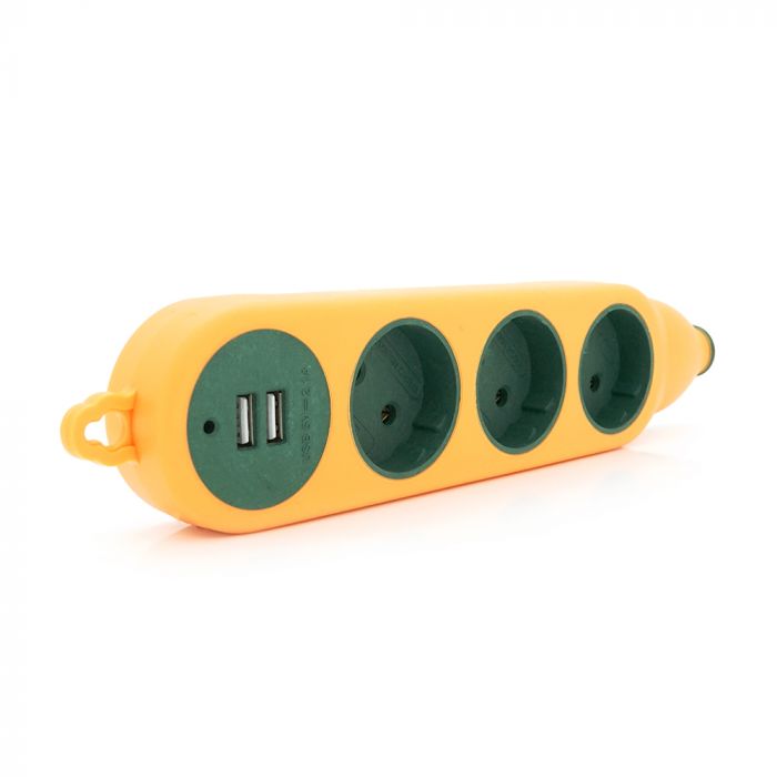
					Колодка для подовжувача 3 гнізда + 2USB без заземлення 16A 220V, Orange, Q100
