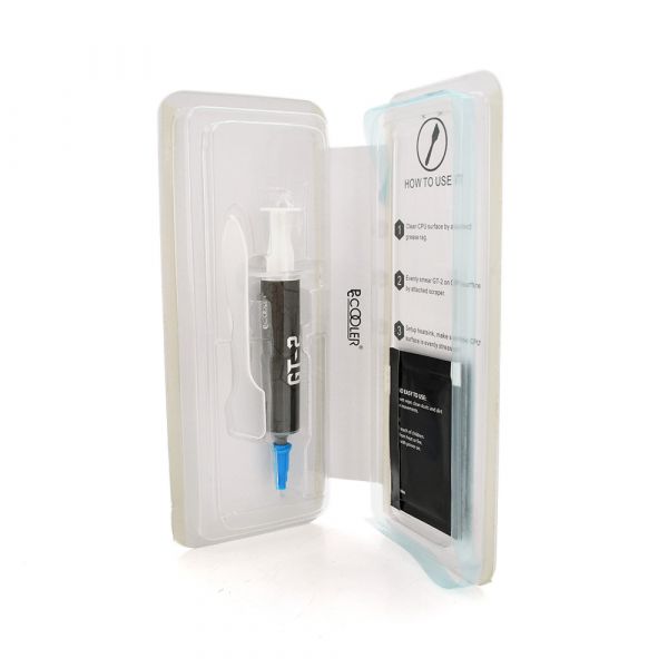
					Паста термопровідна PCcooler GT2 4g, шприц, Grey,> 9.8,0W / m-K, <0.006 ° C-in² / W, -50 ° ≈180 °, В'язкість -85K cPs, Box