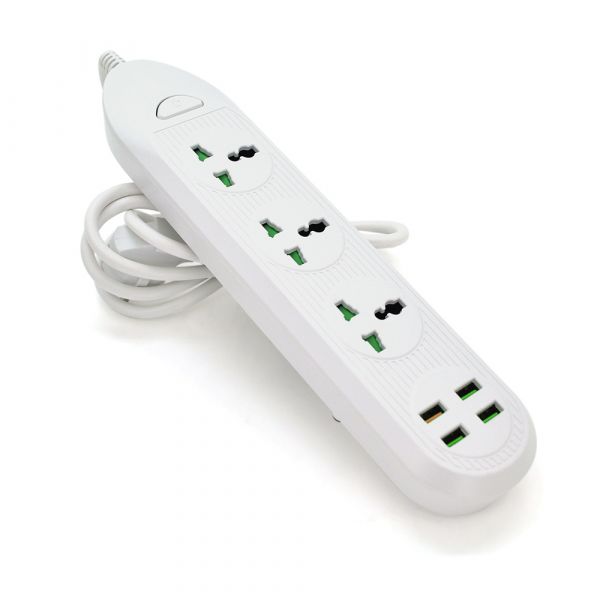 
					Мережевий фільтр ТВ-Т16, 4 розетки + 3 USB, 2 м, перетин 3х0,75мм, 3000W, White, Box