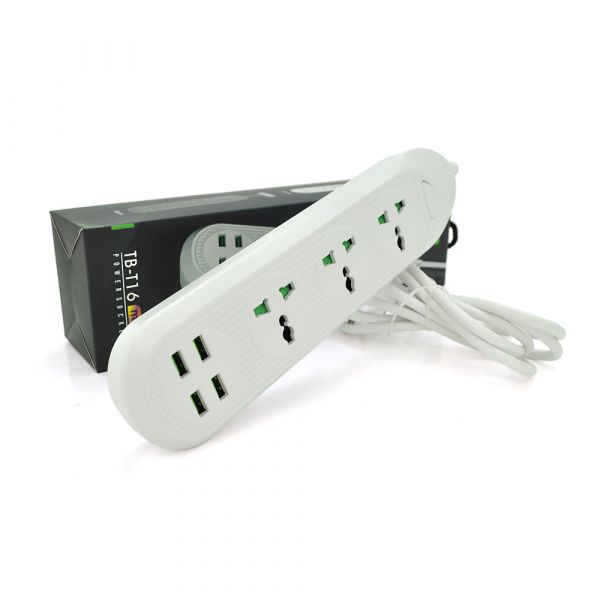 
					Мережевий фільтр ТВ-Т16mini, 3 розетки + 4 USB, 2 м, перетин 3х0,75мм, 3000W, White, Box