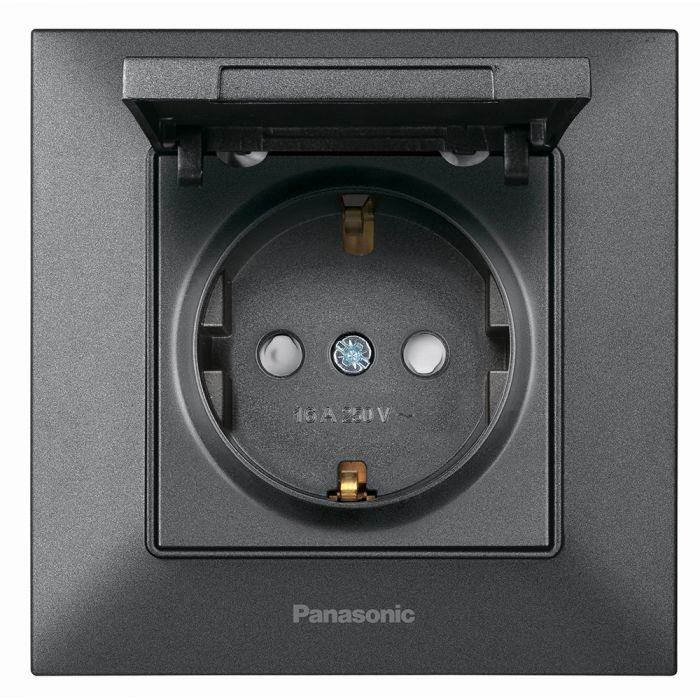 
					Розетка Panasonic Arkedia Slim із заземленням, зі захисними шторками, з кришкою, димчаста