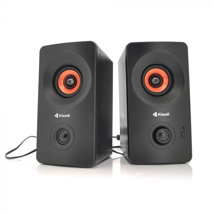 
					Колонки 2.0 Kisonli AС-9002, для ПК і ноутбука, живлення 220V + jack 3.5mm, 2x3W, 20Hz- 20KHz, з вбудованим підсилювачем, bluetooth, Black, BOX, Q30