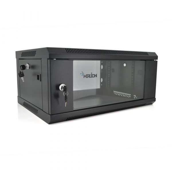 
					Шафа Merlion 4U, 600*600*279 (Ш*Г*В)мм  загартоване скло, чорна, сталь 1,2мм з замком