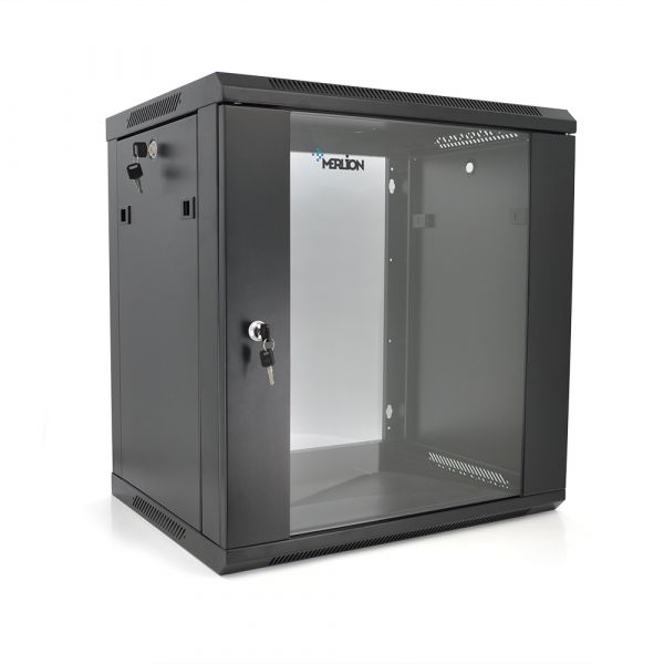
					Шафа  Merlion 12U, 600*450*634 (Ш*Г*В)мм  загартоване скло, чорна, сталь 1,2мм  з замком