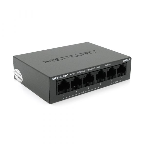 
					Комутатор POE Mercury MS06CP з 4 портами POE+ 2 порти UP-Link 100Мбіт, БП в комплекті, Q20