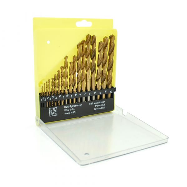 
					Набір свердл YOSO по металу з титановим покриттям 19 штук (1; 1,5; 2; 2,5; 3; 3,5; 4; 4,5; 5; 5,5; 6; 6,5; 7; 7 ,5; 8; 8,5; 9; 9,5; 10мм) (уп пластик. бокс)