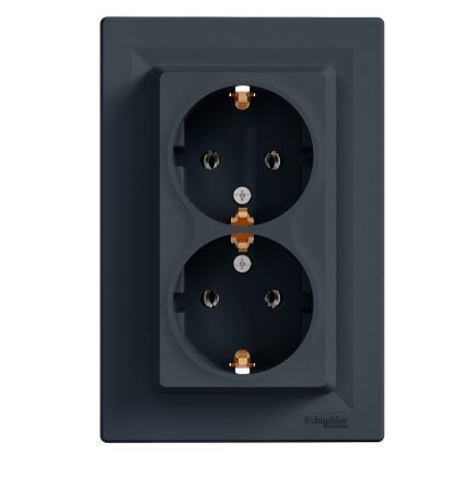 
					Розетка подвійна Schneider Asfora, Анірацит