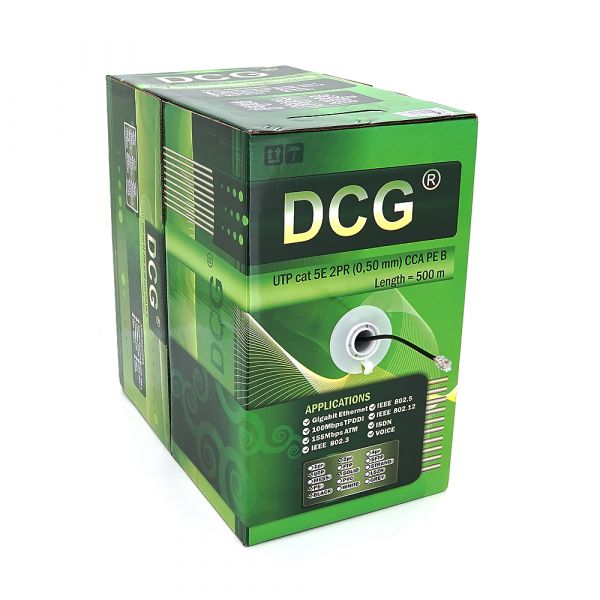 
					Кабель кручена пара DCG UTP CAT5E 2P (0,50мм) CCA PEB, ізоляція ПЕ, для зовнішніх робіт, 500м