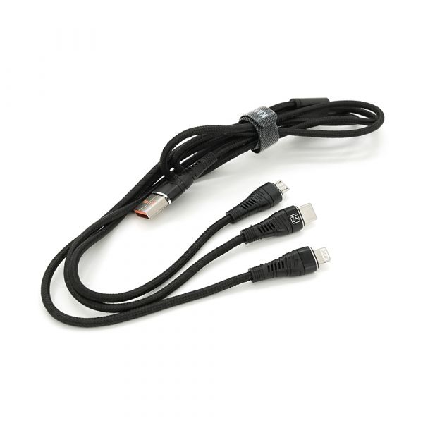 
					Кабель KSC-296 TUOYUAN charging data cable 3 in 1 Micro / Iphone / Type-C, довжина 1м, Black, BOX
