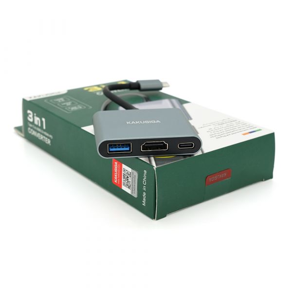 
					Конвертор iKAKU KSC-750 SHIXIN 3 in 1 (Type-C(тато)  to HDM(мама)+USB 3.0(мама)+PD(мама) 10cm, Silver, Box