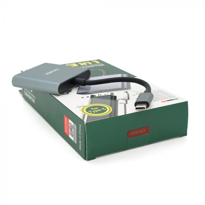 
					Конвертор iKAKU KSC-750 SHIXIN 3 in 1 (Type-C(тато)  to HDM(мама)+USB 3.0(мама)+PD(мама) 10cm, Silver, Box