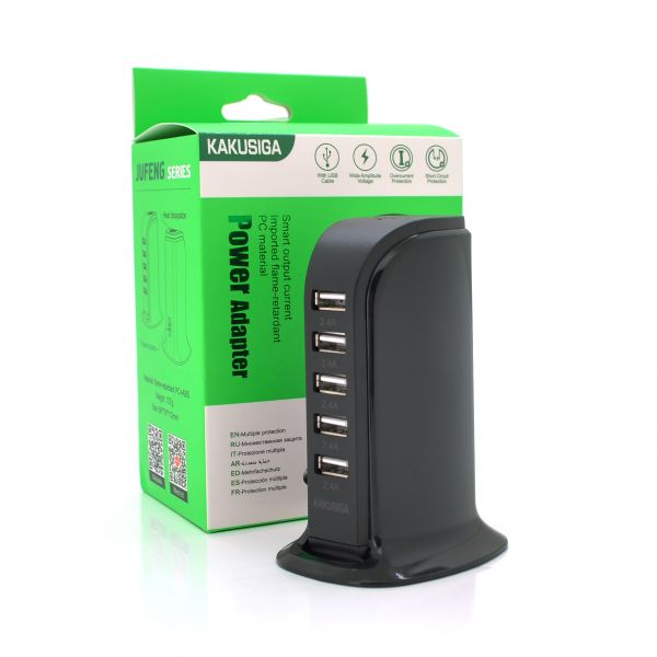 
					СЗУ AC100-240V iKAKU KSC-741 Jufeng Series Desktop, 5xUSB, Output: DC5V/2.4A (12W), Black, Box
