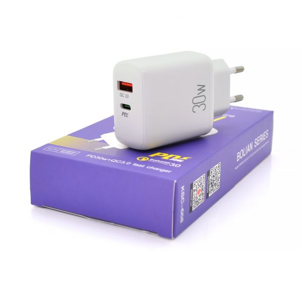 
					СЗУ AC100-240V iKAKU KSC-668 BOLIAN PD30W+QC3.0 Dual Port charger, White, Box