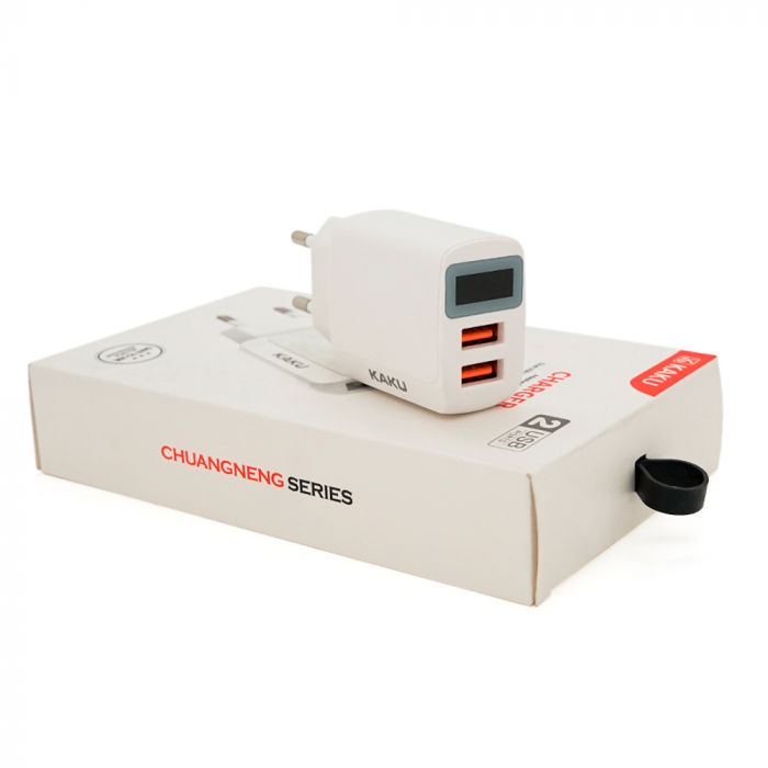 
					СЗУ AC100-240V iKAKU KSC-180 CHUANGNENG, 2xUSB, 2.4A, з цифровим дисплеєм, White, Box