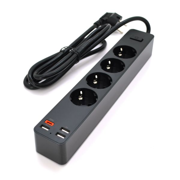 
					Мережевий фільтр KSC-717 Zhengya series на 4 розетки + 4 USB виходи 4000W, 1.8m, Black